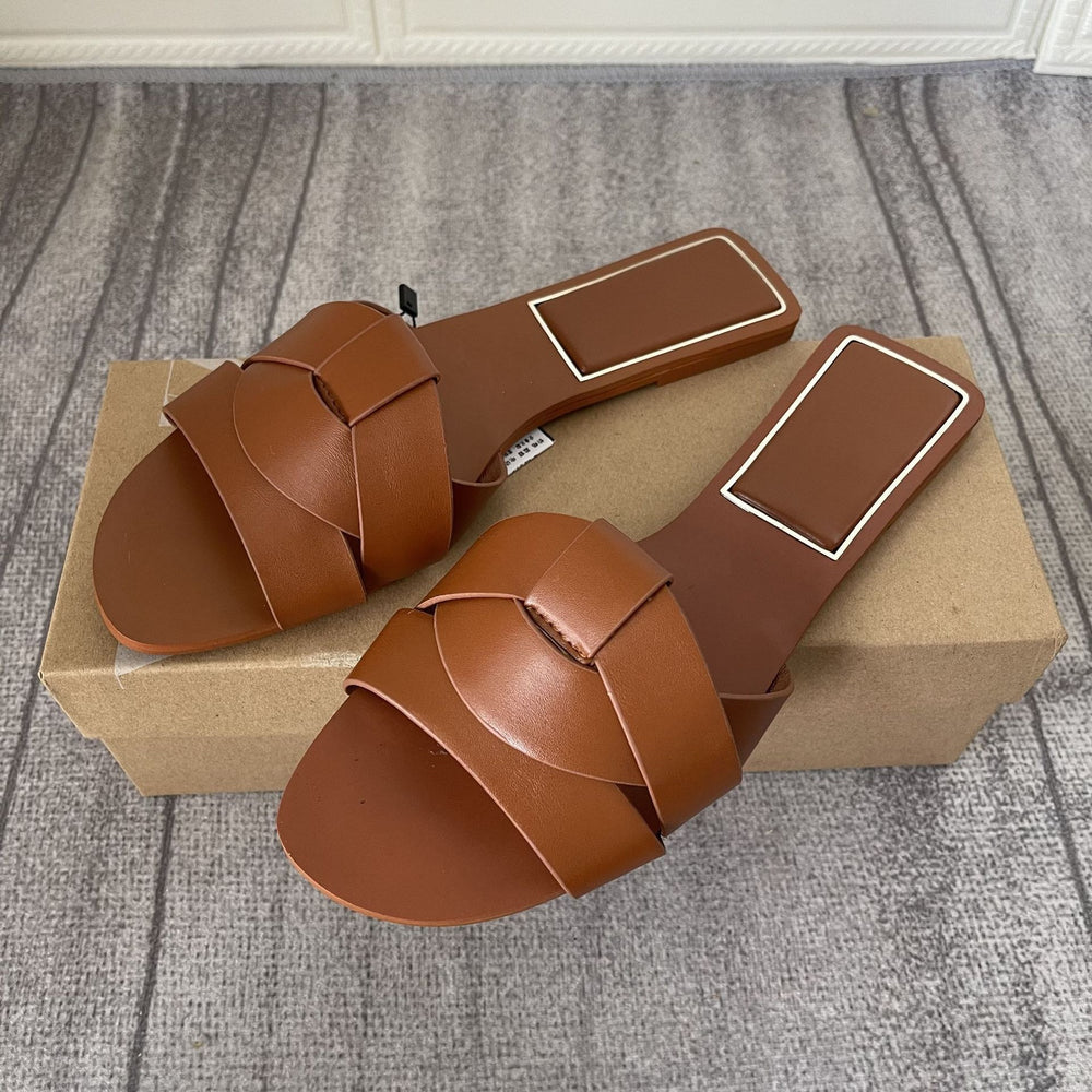 Z home 2023 black flats shoes summer new arrival nude square toe cross casual outwear flats sandals women