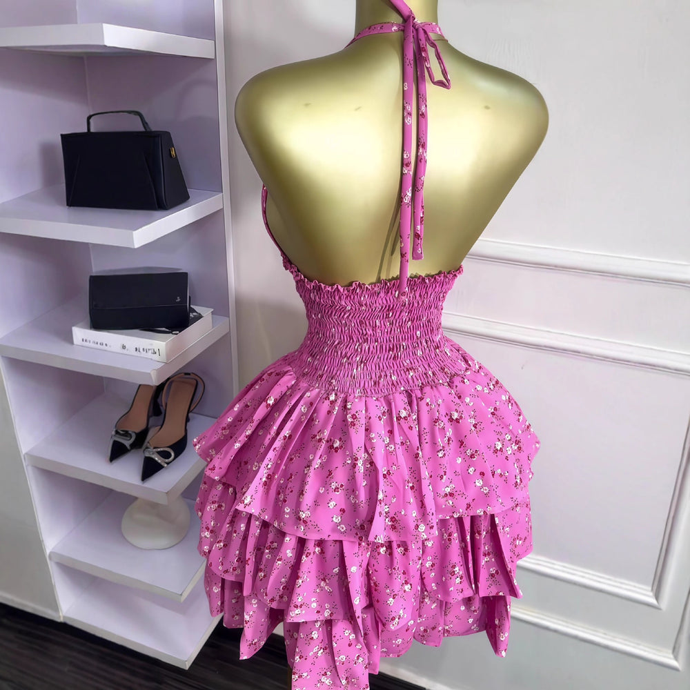 European and american cross-border women's fashion:  autumn new sleeveless halter neck tie-up sexy backless ruched mini dress