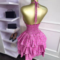 European and american cross-border women's fashion:  autumn new sleeveless halter neck tie-up sexy backless ruched mini dress