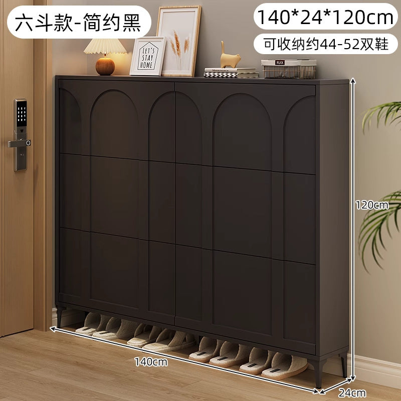 Ultra-thin tipping shoe cabinet cream style for home door small narrow entrance door shoe cabinet space-saving entrance cabinet all-in-one shoe rack