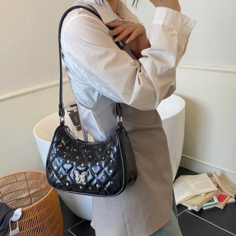 Foreign style simple rhombus single shoulder armpit bag women 2025 new high-end niche diamond-encrusted messenger bag wholesale