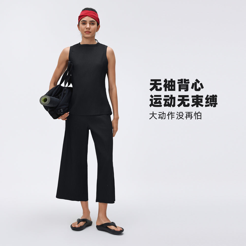 Simple round neck sleeveless tank top women's slim fit vest base layer top comfortable breathable activewear d26020