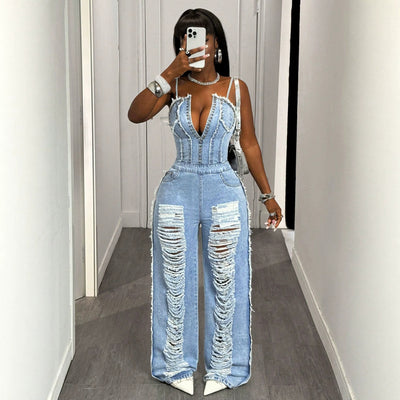 308-16163#  cross-border fashion: sexy & spicy women's denim overalls & jumpsuits for the us & european markets