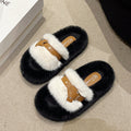 Fuzzy slippers women's premium outdoor wear 2024 new autumn/winter cotton slippers indoor home one-strap slides fluffy