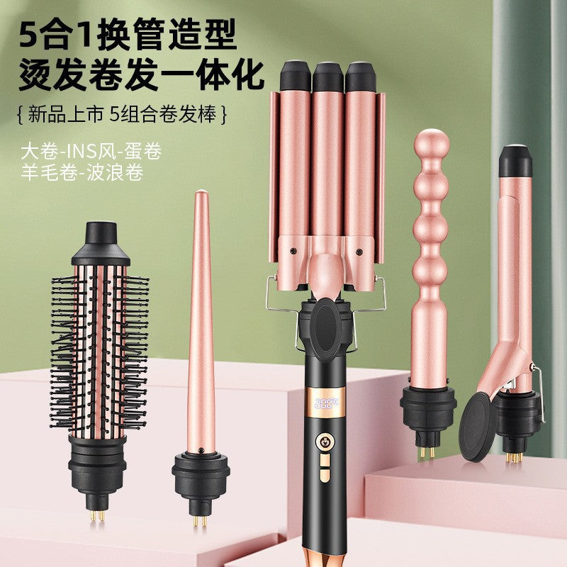 Cross-border new multi-functional five-in-one curling iron, replaceable hair curler, egg roll, wool curling cone tube, curling hair artifact