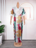 Women's crystal satin printed patchwork lace trim robe african plus size dress -
