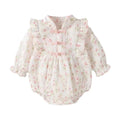 Baby spring & fall long-sleeve princess romper - floral print bodysuit for baby girls - korean style spring jumpsuit - trendy one-piece
