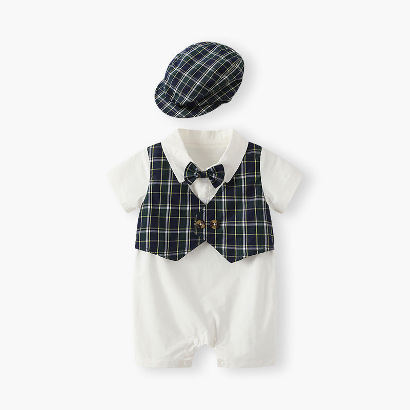 Short-sleeved butt-covering clothing new arrivalpatchworkfake two-piece baby summer onesie baby baby baby clothes category a
