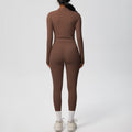 Ready-to-ship cross-border solid color double-sided brushed naked feel outerwear long sleeve set - compression running, fitness, and yoga two-piece outfit