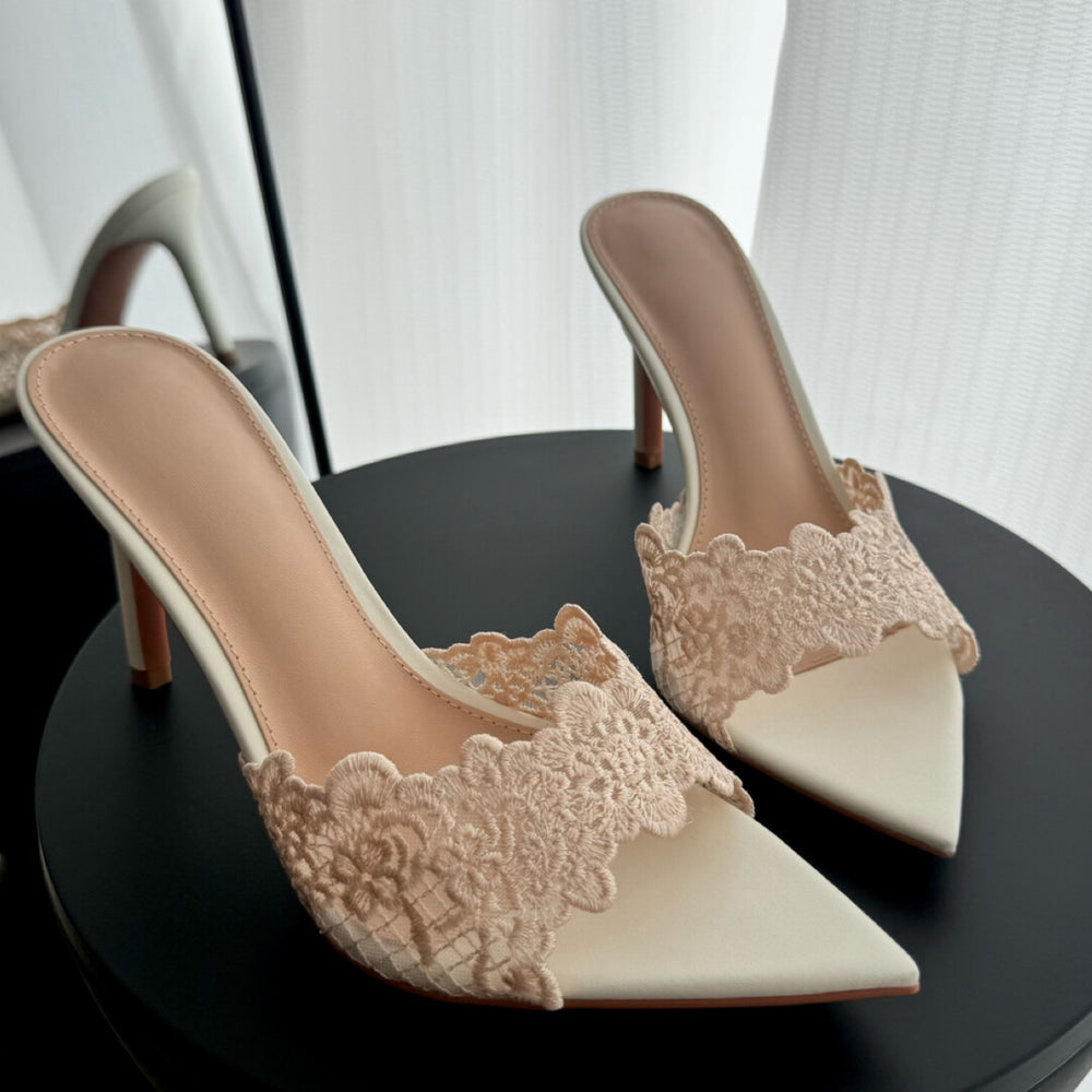 Pointed toe stiletto lace-up heeled mules - slimming, versatile, and stylish women's sandals for everyday wear
