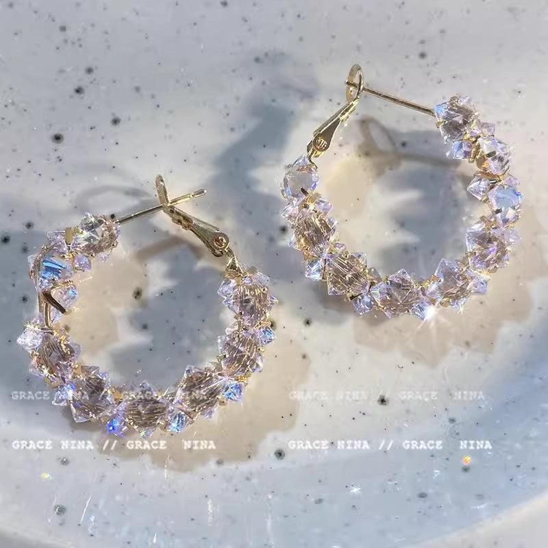 Explosive zircon hoop earrings niche style design earrings exaggerated fashionelegant earrings women's earrings korean niche style