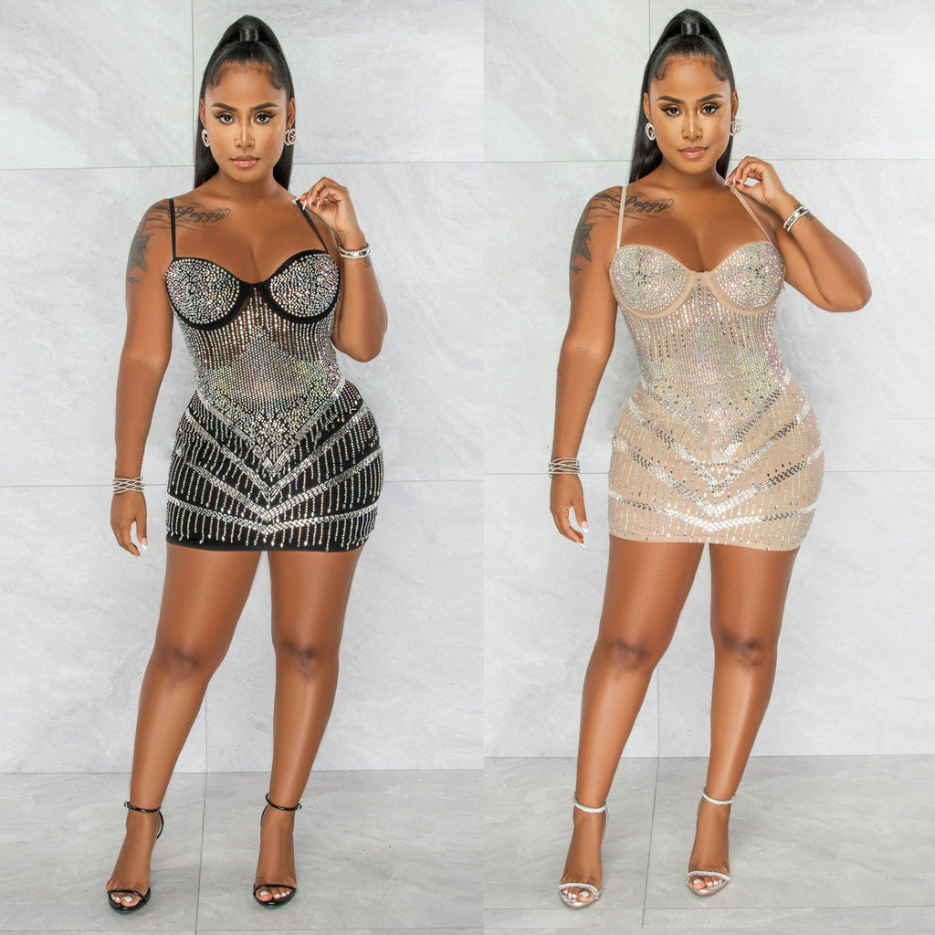 SK2520 sexy European and American, suspenders, slim fit, hot diamonds, dresses, nightclub skirts