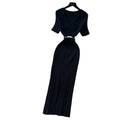 Korean style v-neck knitted dress - women's  summer slim fit bodycon maxi dress - commute-friendly, elegant, and chic