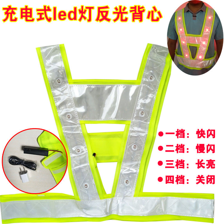 Breathable red and blue flash vest highway patrol construction vest printing LED rechargeable reflective vest with flash light