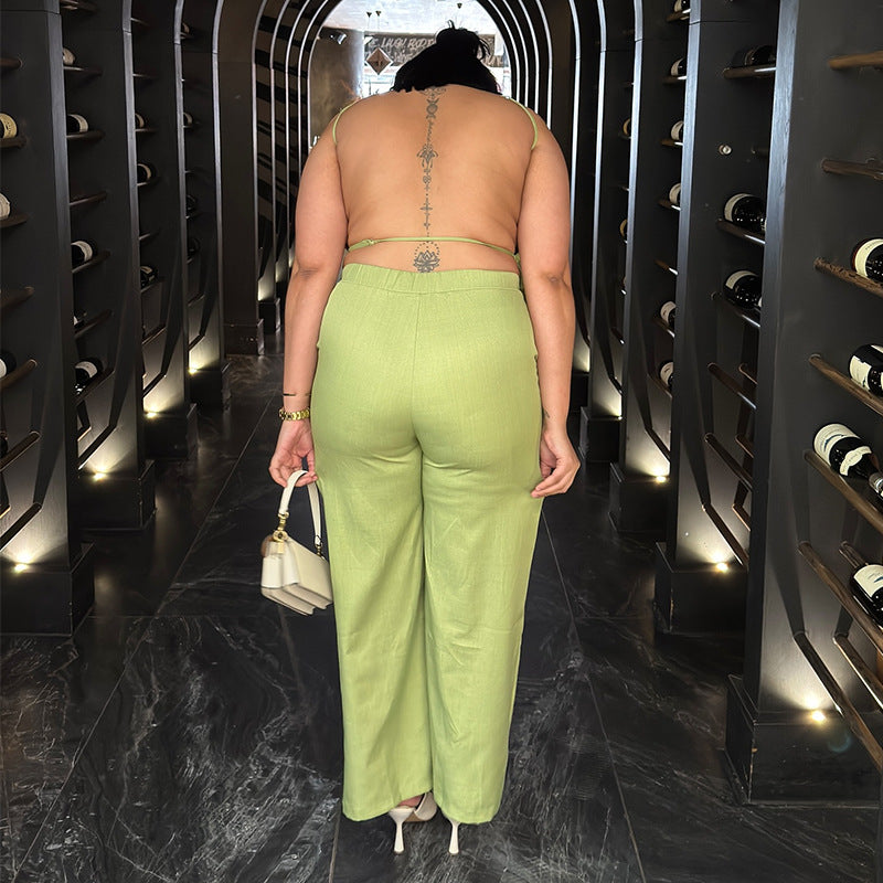 European and american cross-border women's fashion:  autumn new sleeveless slim-fit backless top and wide-leg pants casual set