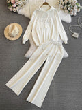 Fashionsuitfemalek-stylelooseknittinghoodedsweatshirttwo-piece setcasualhigh waistslimming lookstraight-legloose pants