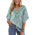 Amazon fashioncasualfloralsv neck short-sleeved shirt for women summernew arrivalbohemiatops