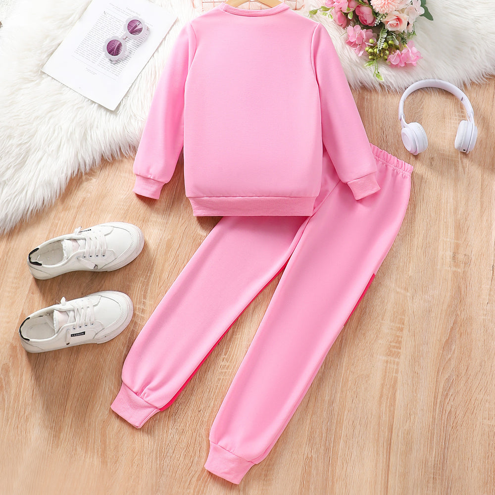 new girls' long-sleeve crewneck patchwork top and pants set