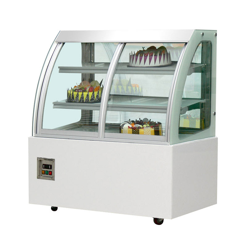 Custom small right-angle curved cake display case - bakery dessert mousse pastry refrigerated showcase