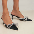 Summer closed-toe backless heeled sandals with bow and rhinestone detail - european & american design, unique high-heeled slides for women
