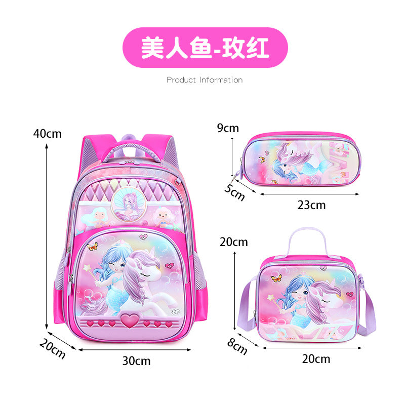 New unicorn trolley backpack set for elementary school students - cute cartoon design, three-piece set, large capacity, unisex
