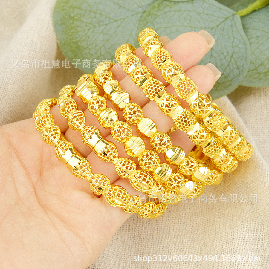 Dubai hollow-out women's luxury bangle, gold elegant ethiopian bridal wedding bracelet party gift