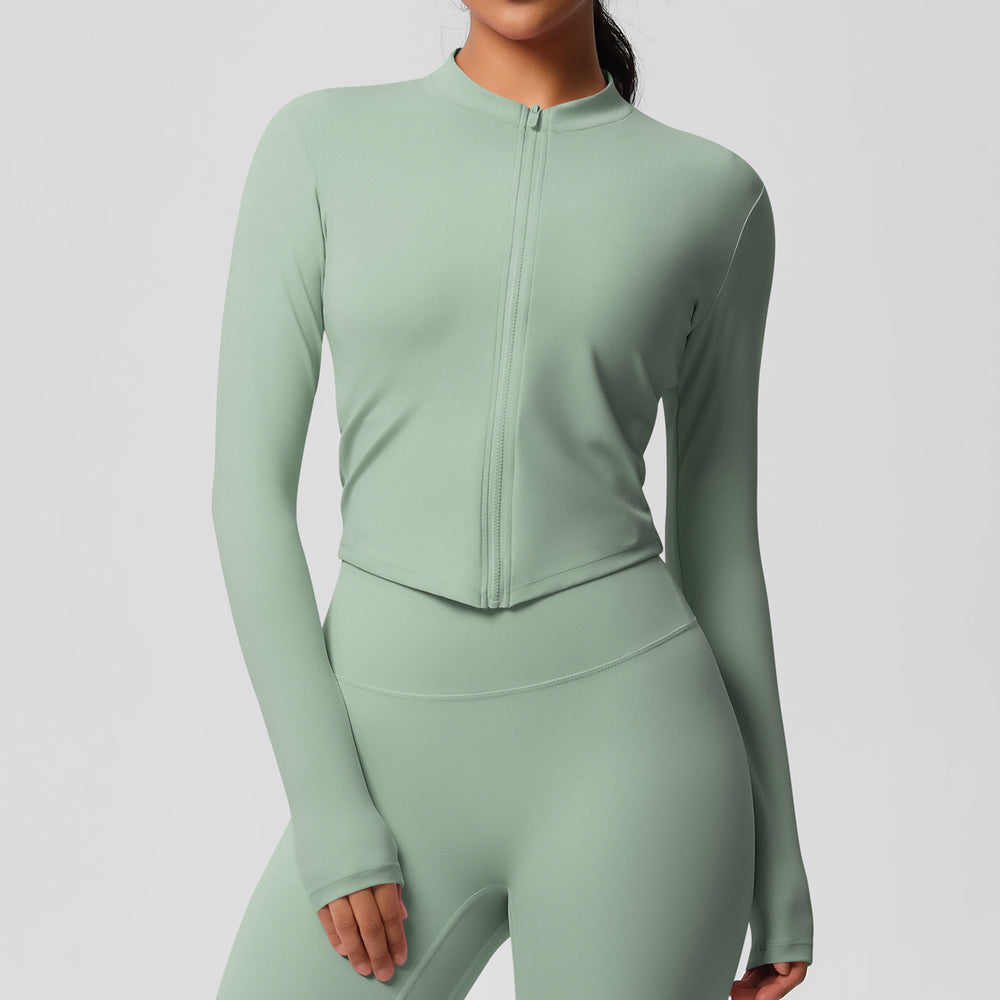 Ready-to-ship cross-border quick-dry brushed fleece workout zip-up top - women's running, activewear, and yoga long sleeve