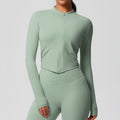 Ready-to-ship cross-border quick-dry brushed fleece workout zip-up top - women's running, activewear, and yoga long sleeve