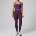 high waistflap pocket pants sportswear two-piece set women's high elastic shaping quick-drying fitness clothes running yoga clothes suit