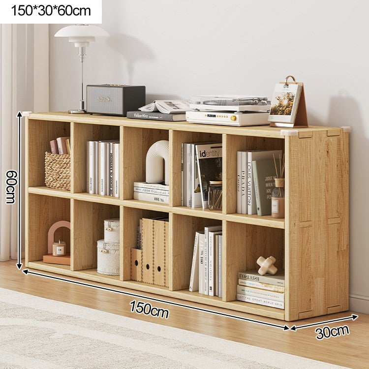 Solid wood bookshelf shelf floor-to-wall combination lattice cabinet living room kindergarten storage low household bookcase