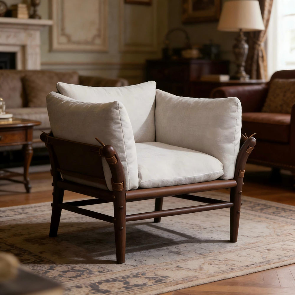 Sofa chair wabi-sabi style chair b&b saddle leather scandinavian medieval designer pure solid wood for home single chair fully decorated