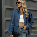 Wishfashion cross-border trade women's clothing  independent station loose washed denim shirt long-sleeved casualtops