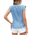 Fashion cross-border foreign trade  washed denim sleeveless shirt v-neck small flying sleeves fishtail hem easiest for matchvest