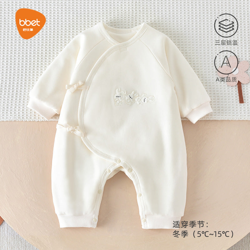 Babibele baby clothes autumn winter new arrival one-piece quilted clothes infant clothes long sleeves side-breasted hairy