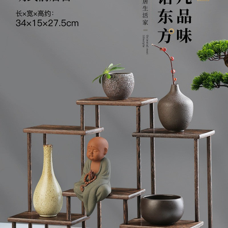 Solid wood teacup rack Chinese Bogu rack storage box table rack Pu'er teapot stove tea set accessories