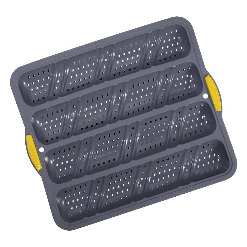 New 4-slot baguette mold 4-slot non-stick baking silicone baking dish bread oven cake mold with frame