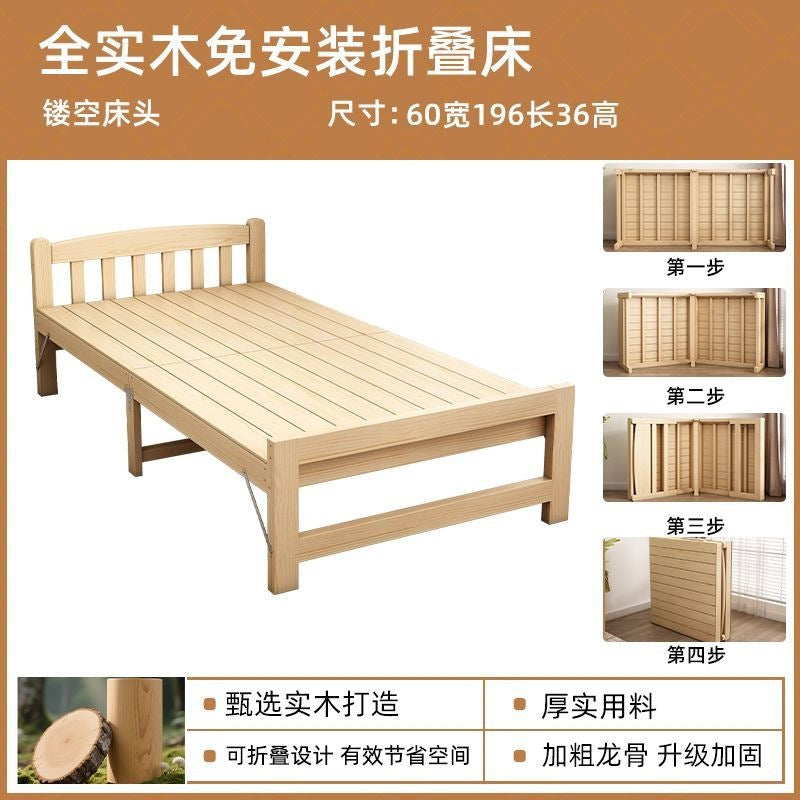 Solid wood bed for homesimple double bed bed board single bed office lunch break rental room installation foldable bed