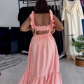 European and american cross-border women's fashion:  spring new arrival - elegant sweet square neck ruffle backless high-waisted maxi dress