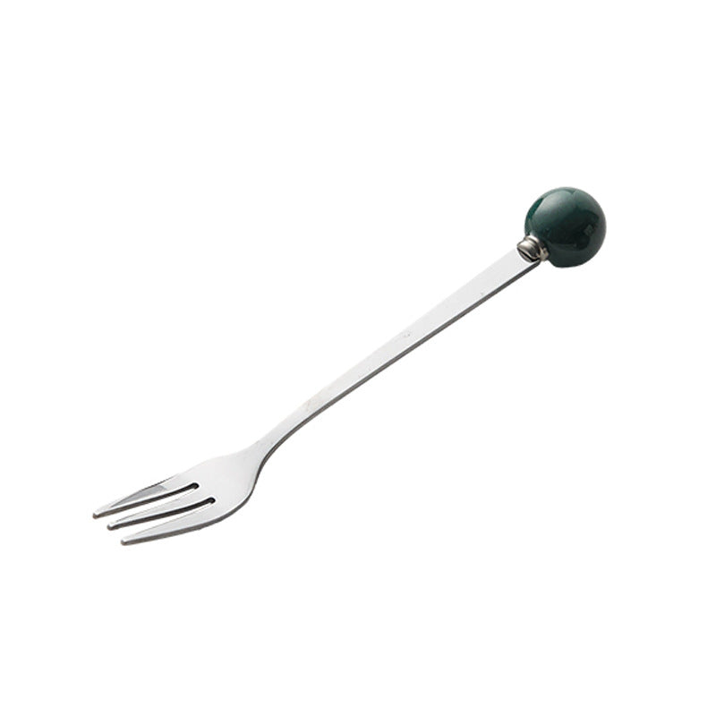 Accessible luxury ceramic ball fruit fork for home stainless steel spoon multi-purpose dessert spoon good-looking glazed pastry fork