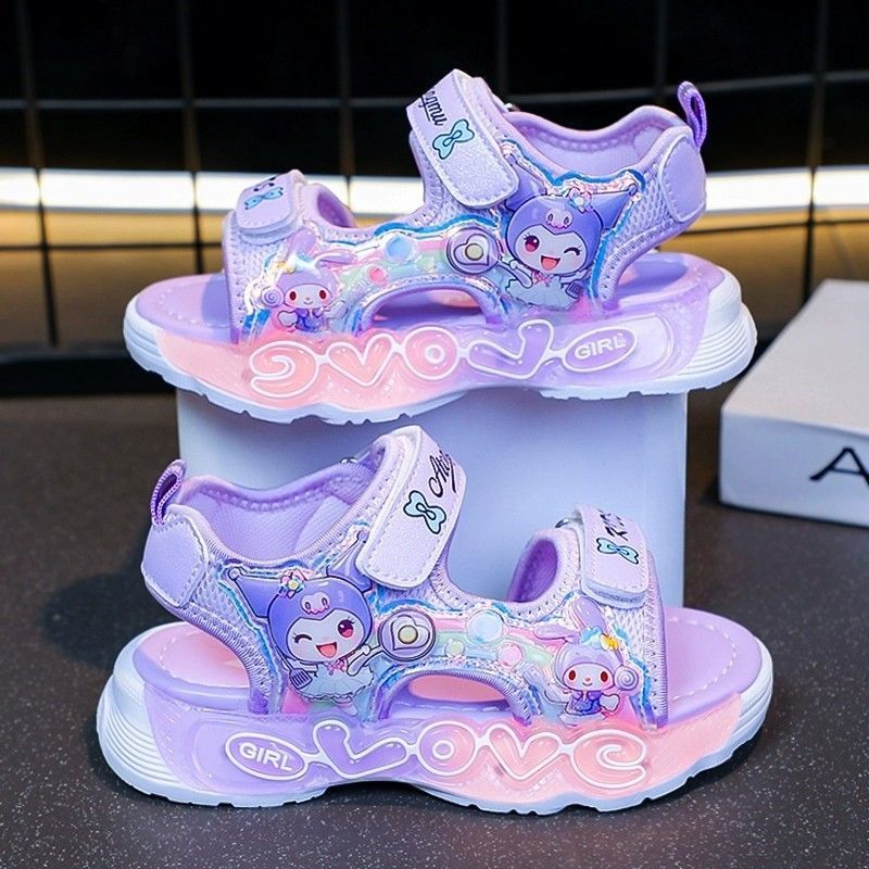 Girls' sandals kuromi  new summer children's princess sandals slippers girls' light-up beach shoes baby