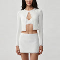 Lace-trimmed bra, lace-trimmed mini skirt, high-waisted tummy-control yoga pants, slimming camisole, running sports three-piece summer set