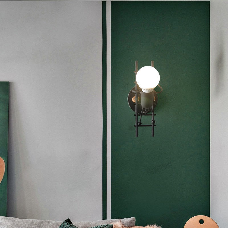Cross-border  American industrial wind climbing stairs wall lamp creative bedroom bedside wall wrought iron villain wall lamp