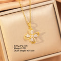 【titanium steel】hot-selling korean & japanese style hollow flower necklace - women's high-end, unique, and light luxury copper-inlaid zircon clavicle chain jewelry