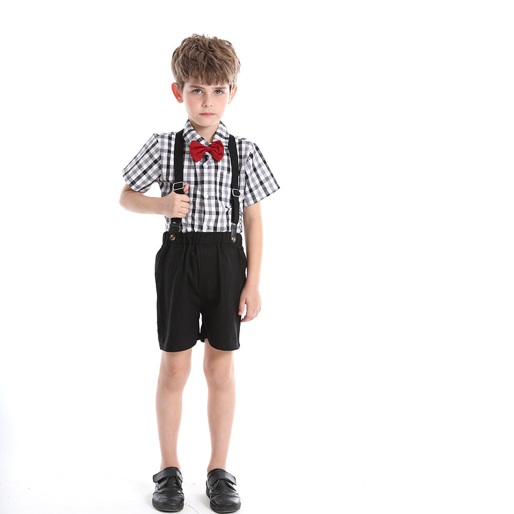 Boys' summer outfit: new cross-border style, formal wear, kids' short-sleeve two-piece set, breathable summer clothes for babies, stylish and trendy