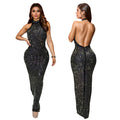 C7106 cross-border   fashion women's hotfix rhinestone slim-fit backless sexy dress - new arrival