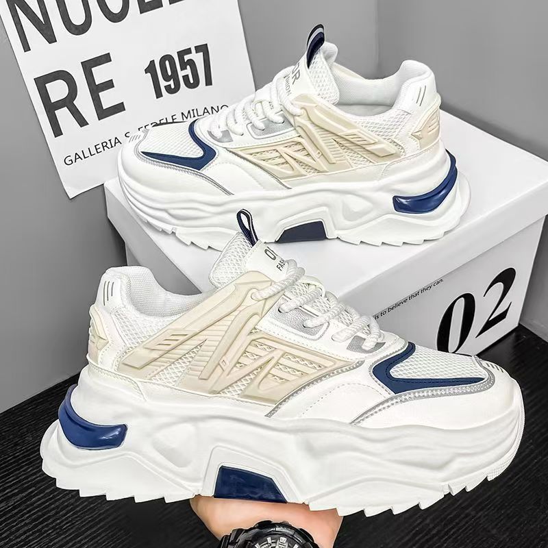 Men's 2025 new winter mesh breathable soft sole athletic casual shoes - youth height increasing chunky sole dad sneakers