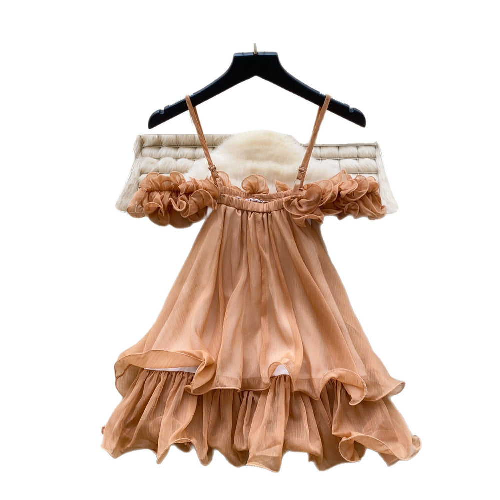 Gentle style lace ruffles camisole women's summer one shoulder chiffon eleganttopssweet age reduction work clothing