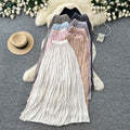 K-style high waist pleated elastic waist skirt women's summera-shaped pleated large hem work clothingelegant long skirt multi-color