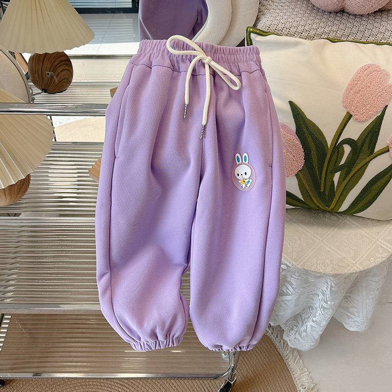 Kids' spring/autumn casual pants, baby sweatpants, girls' loose-fit outerwear trousers, new autumn collection for toddlers and young children, trendy children's clothing