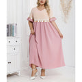 plus size cross-border new arrival  women's original elegant v-neck patchwork minimalist dress + lace trim